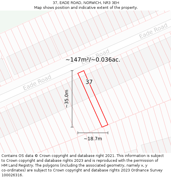 37, EADE ROAD, NORWICH, NR3 3EH: Plot and title map