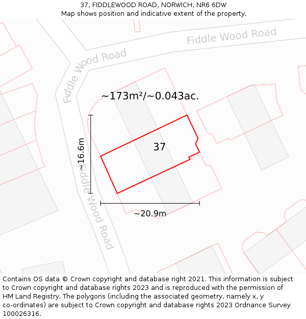 37, FIDDLEWOOD ROAD, NORWICH, NR6 6DW: Plot and title map