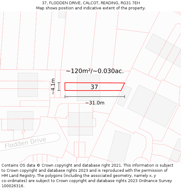 37, FLODDEN DRIVE, CALCOT, READING, RG31 7EH: Plot and title map