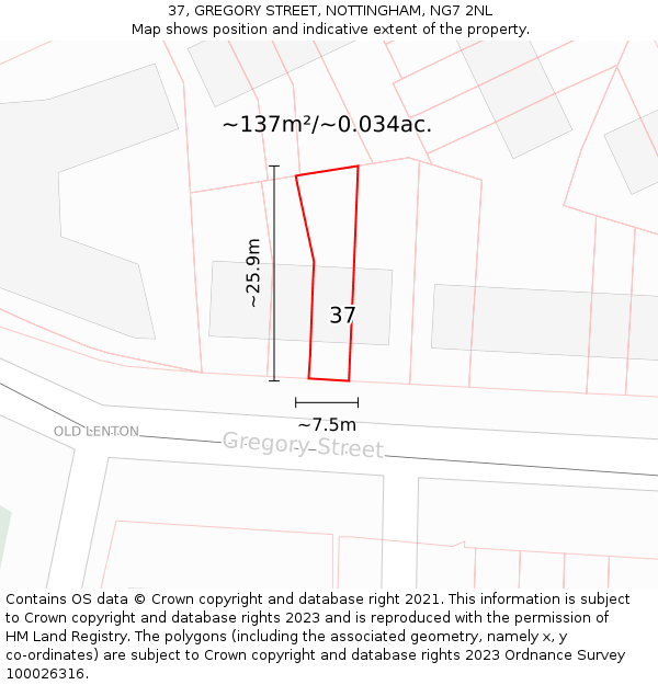 37, GREGORY STREET, NOTTINGHAM, NG7 2NL: Plot and title map