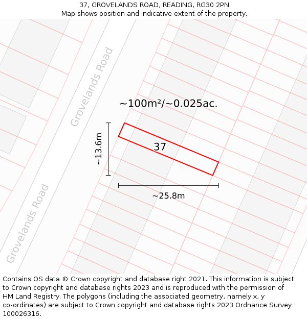 37, GROVELANDS ROAD, READING, RG30 2PN: Plot and title map
