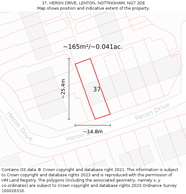 37, HERON DRIVE, LENTON, NOTTINGHAM, NG7 2DE: Plot and title map