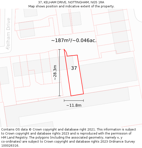 37, KELHAM DRIVE, NOTTINGHAM, NG5 1RA: Plot and title map