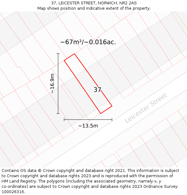 37, LEICESTER STREET, NORWICH, NR2 2AS: Plot and title map