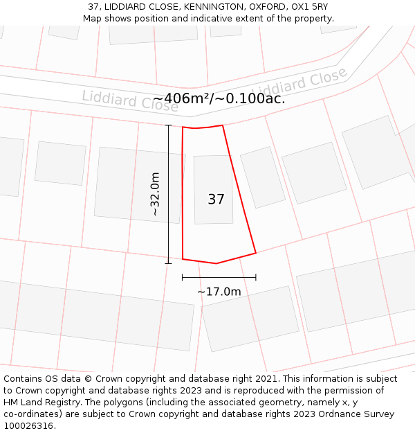 37, LIDDIARD CLOSE, KENNINGTON, OXFORD, OX1 5RY: Plot and title map