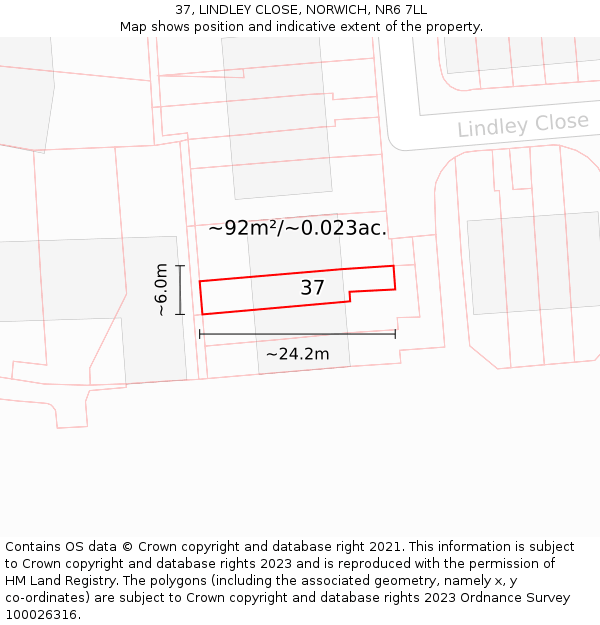 37, LINDLEY CLOSE, NORWICH, NR6 7LL: Plot and title map