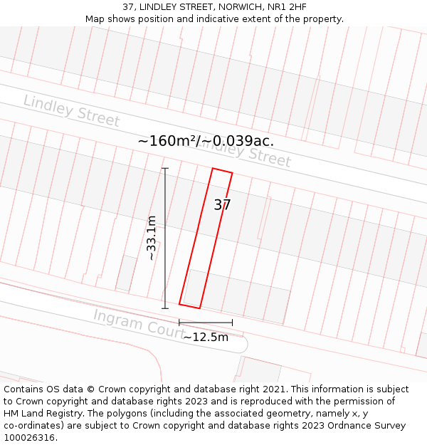 37, LINDLEY STREET, NORWICH, NR1 2HF: Plot and title map