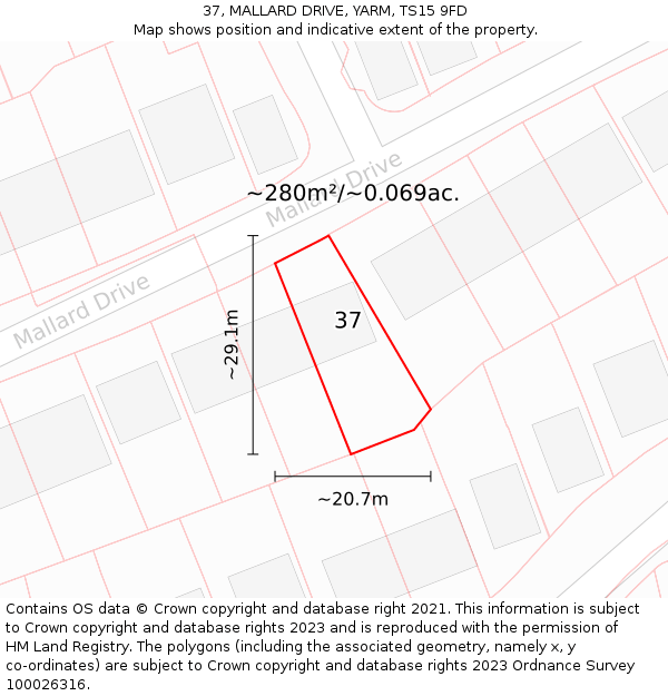 37, MALLARD DRIVE, YARM, TS15 9FD: Plot and title map