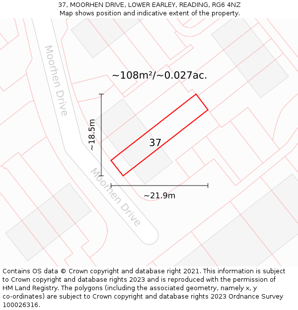 37, MOORHEN DRIVE, LOWER EARLEY, READING, RG6 4NZ: Plot and title map