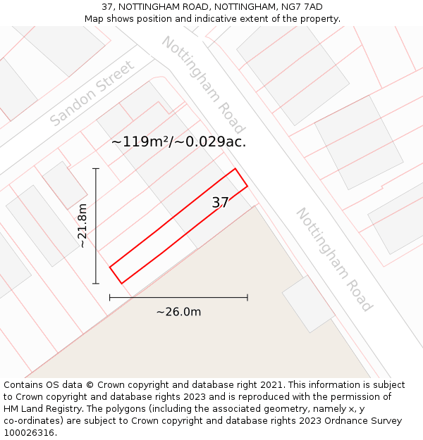 37, NOTTINGHAM ROAD, NOTTINGHAM, NG7 7AD: Plot and title map