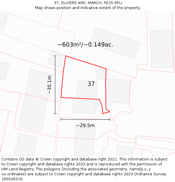 37, OLIVERS WAY, MARCH, PE15 9PU: Plot and title map
