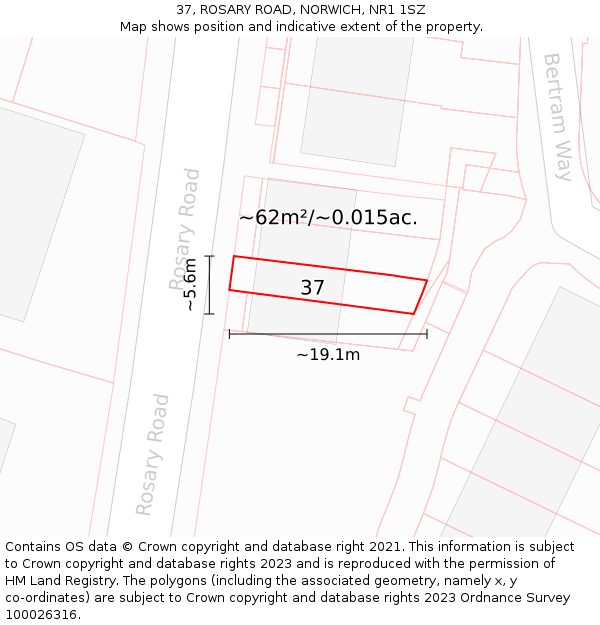 37, ROSARY ROAD, NORWICH, NR1 1SZ: Plot and title map