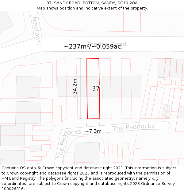 37, SANDY ROAD, POTTON, SANDY, SG19 2QA: Plot and title map