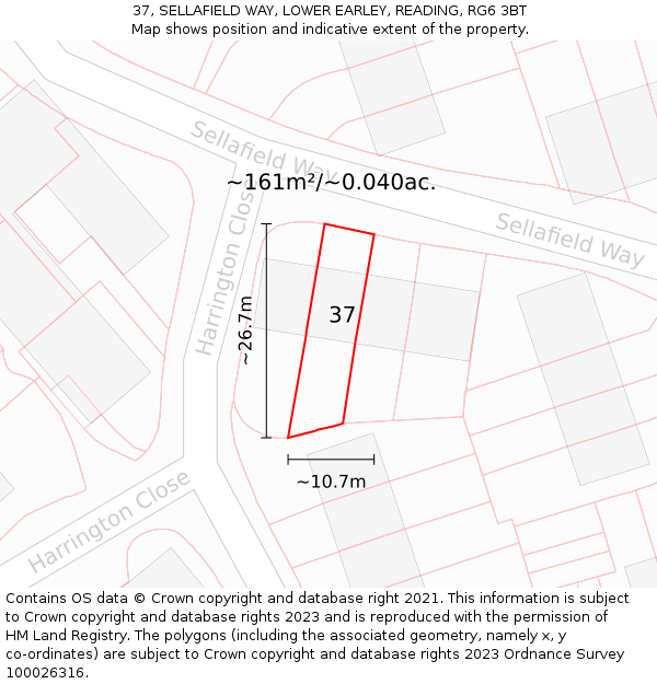 37, SELLAFIELD WAY, LOWER EARLEY, READING, RG6 3BT: Plot and title map