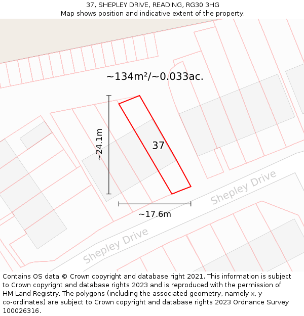 37, SHEPLEY DRIVE, READING, RG30 3HG: Plot and title map