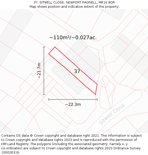 37, SITWELL CLOSE, NEWPORT PAGNELL, MK16 8QR: Plot and title map