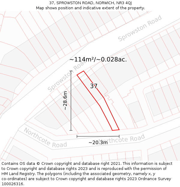 37, SPROWSTON ROAD, NORWICH, NR3 4QJ: Plot and title map