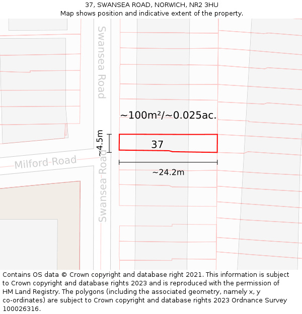 37, SWANSEA ROAD, NORWICH, NR2 3HU: Plot and title map