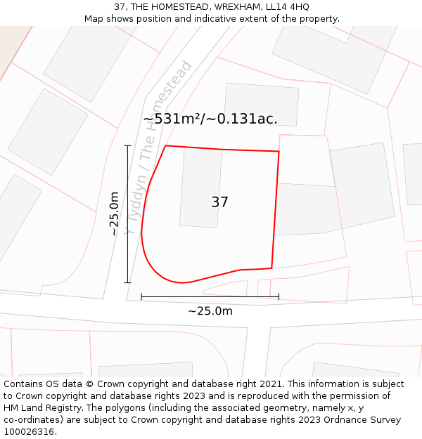 37, THE HOMESTEAD, WREXHAM, LL14 4HQ: Plot and title map