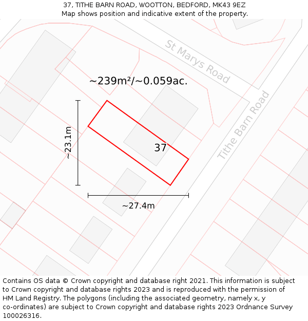37, TITHE BARN ROAD, WOOTTON, BEDFORD, MK43 9EZ: Plot and title map