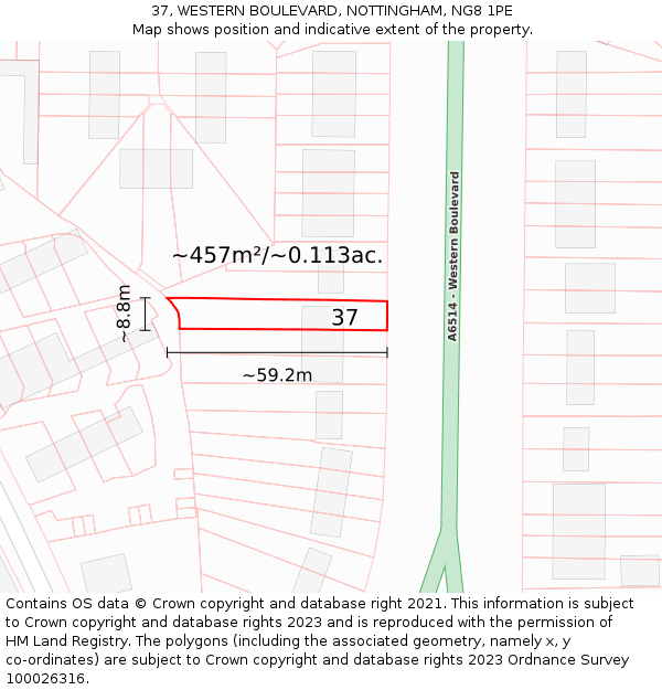 37, WESTERN BOULEVARD, NOTTINGHAM, NG8 1PE: Plot and title map