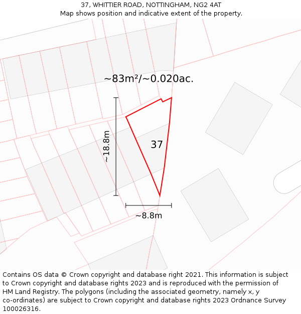 37, WHITTIER ROAD, NOTTINGHAM, NG2 4AT: Plot and title map