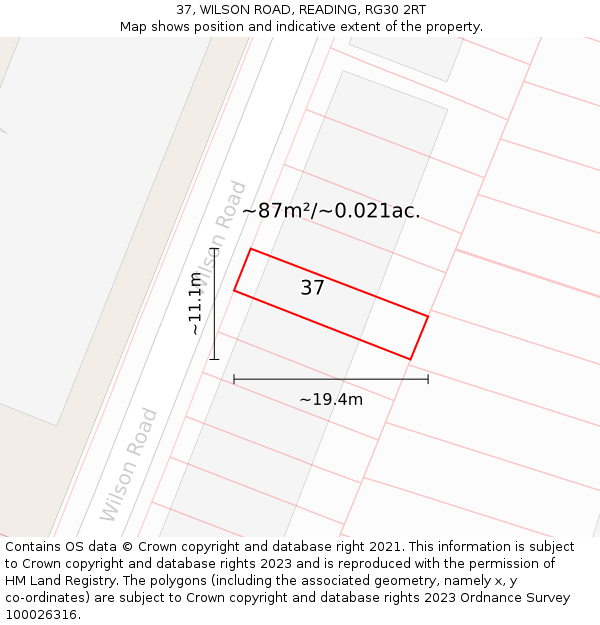37, WILSON ROAD, READING, RG30 2RT: Plot and title map
