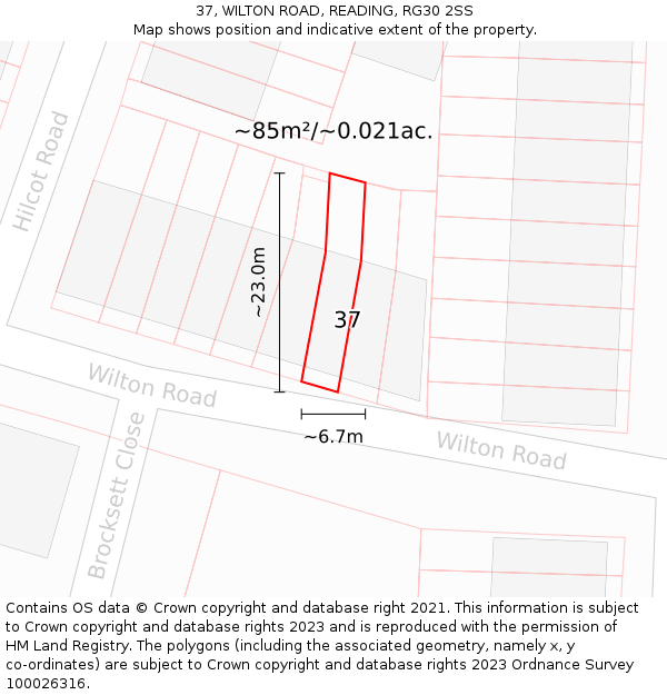 37, WILTON ROAD, READING, RG30 2SS: Plot and title map
