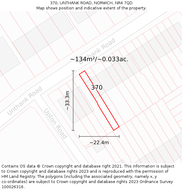 370, UNTHANK ROAD, NORWICH, NR4 7QD: Plot and title map
