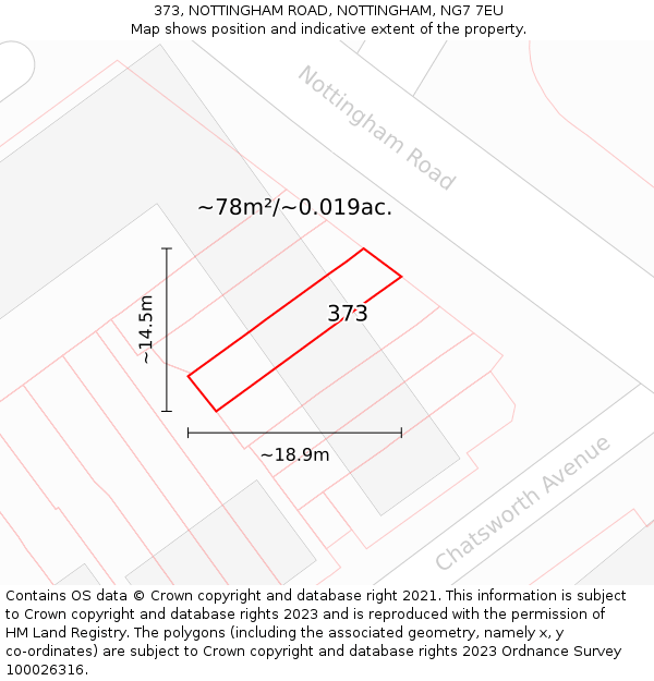 373, NOTTINGHAM ROAD, NOTTINGHAM, NG7 7EU: Plot and title map