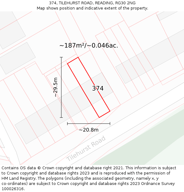 374, TILEHURST ROAD, READING, RG30 2NG: Plot and title map