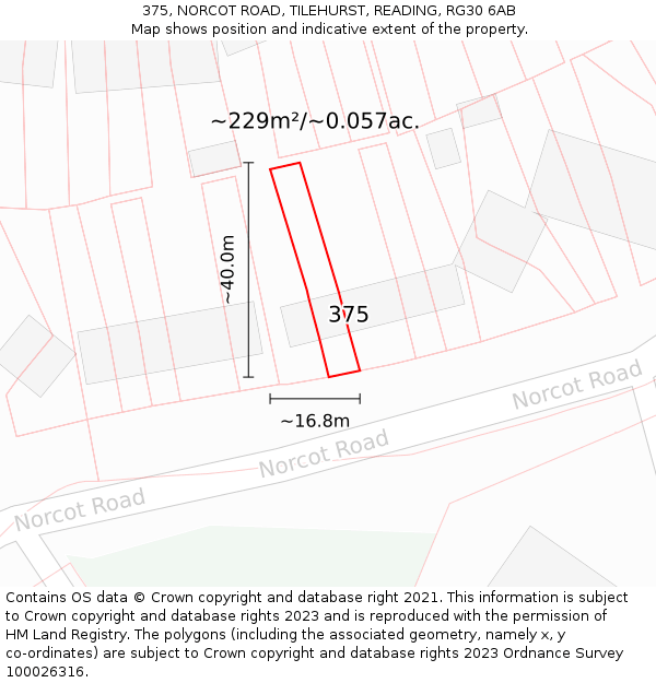 375, NORCOT ROAD, TILEHURST, READING, RG30 6AB: Plot and title map