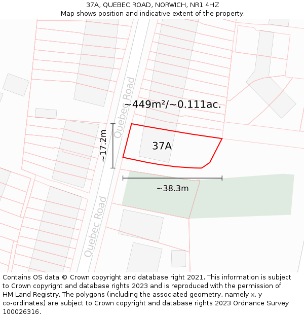 37A, QUEBEC ROAD, NORWICH, NR1 4HZ: Plot and title map