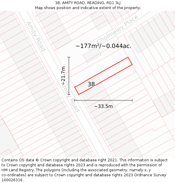 38, AMITY ROAD, READING, RG1 3LJ: Plot and title map