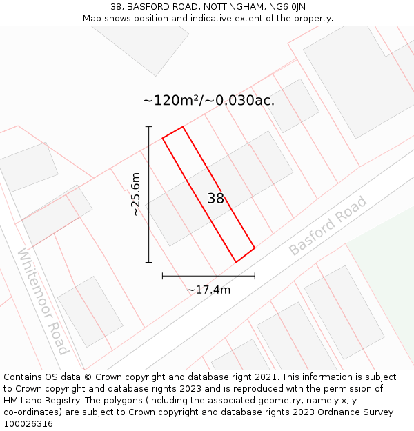 38, BASFORD ROAD, NOTTINGHAM, NG6 0JN: Plot and title map