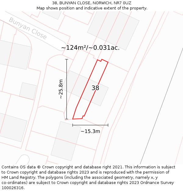 38, BUNYAN CLOSE, NORWICH, NR7 0UZ: Plot and title map