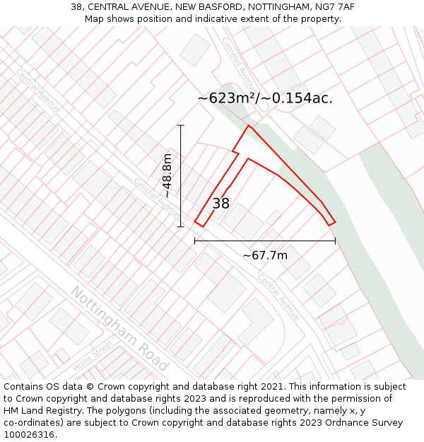 38, CENTRAL AVENUE, NEW BASFORD, NOTTINGHAM, NG7 7AF: Plot and title map