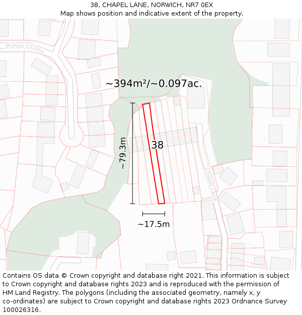 38, CHAPEL LANE, NORWICH, NR7 0EX: Plot and title map