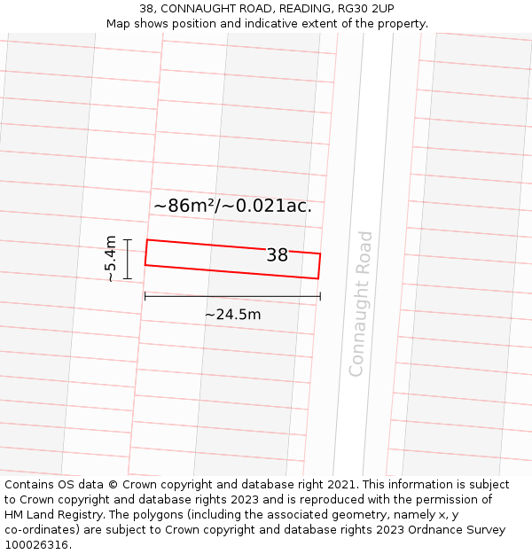 38, CONNAUGHT ROAD, READING, RG30 2UP: Plot and title map