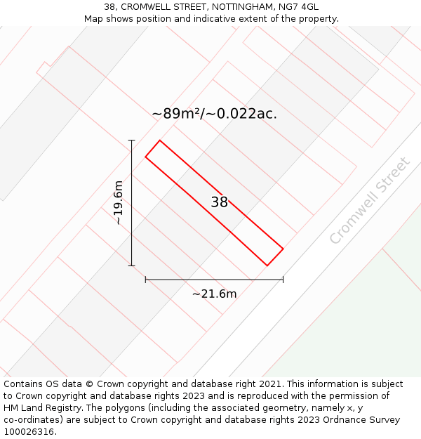 38, CROMWELL STREET, NOTTINGHAM, NG7 4GL: Plot and title map