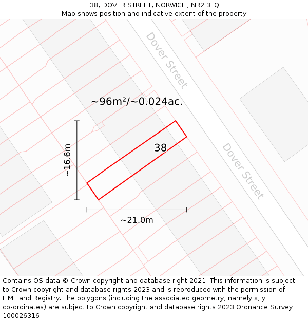 38, DOVER STREET, NORWICH, NR2 3LQ: Plot and title map
