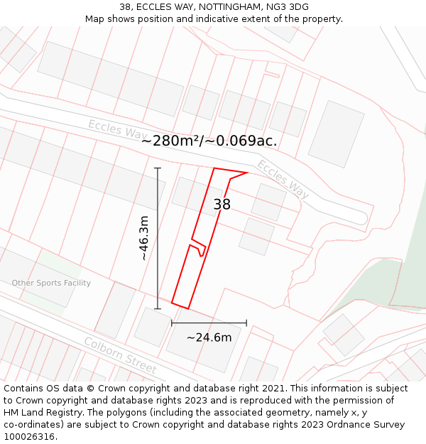 38, ECCLES WAY, NOTTINGHAM, NG3 3DG: Plot and title map
