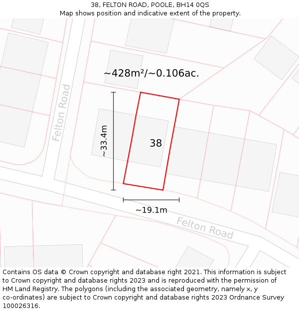 38, FELTON ROAD, POOLE, BH14 0QS: Plot and title map