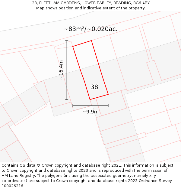 38, FLEETHAM GARDENS, LOWER EARLEY, READING, RG6 4BY: Plot and title map