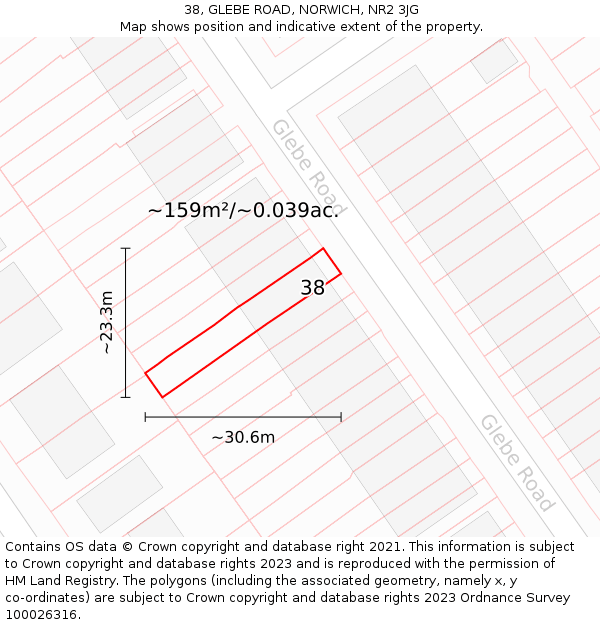 38, GLEBE ROAD, NORWICH, NR2 3JG: Plot and title map