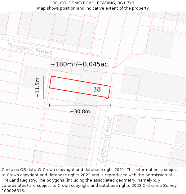 38, GOLDSMID ROAD, READING, RG1 7YB: Plot and title map