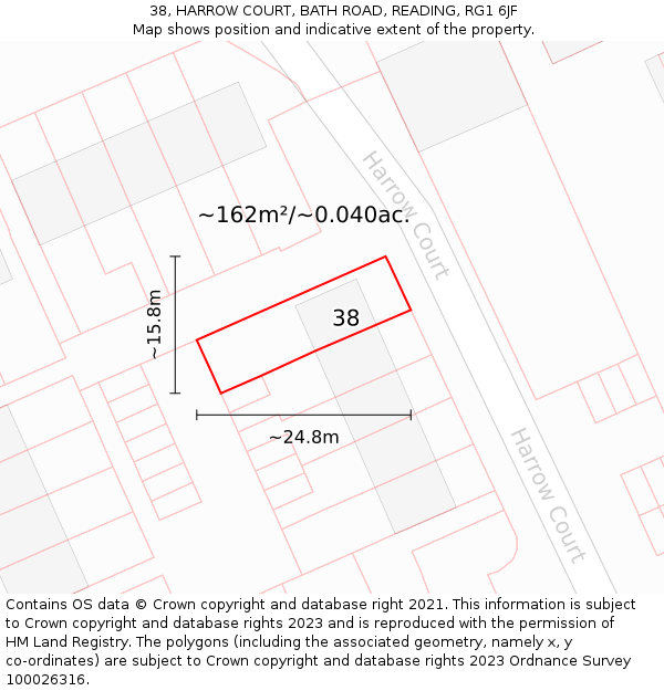 38, HARROW COURT, BATH ROAD, READING, RG1 6JF: Plot and title map