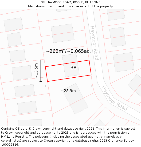 38, HAYMOOR ROAD, POOLE, BH15 3NS: Plot and title map
