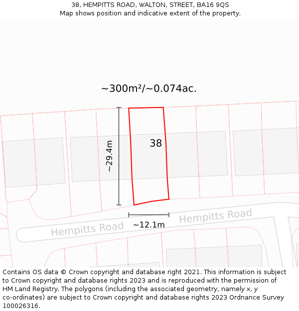 38, HEMPITTS ROAD, WALTON, STREET, BA16 9QS: Plot and title map