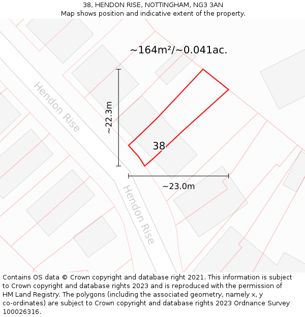 38, HENDON RISE, NOTTINGHAM, NG3 3AN: Plot and title map